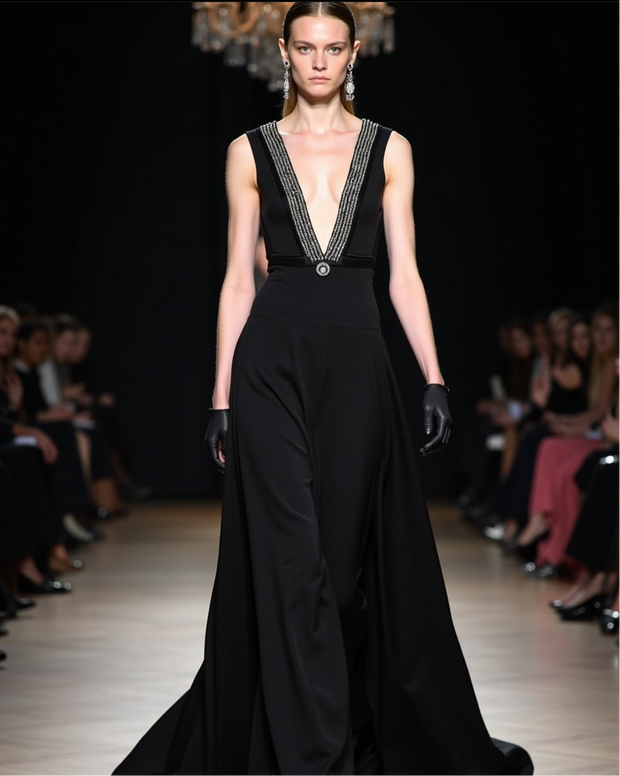 Claire V-Neckline Black Dress