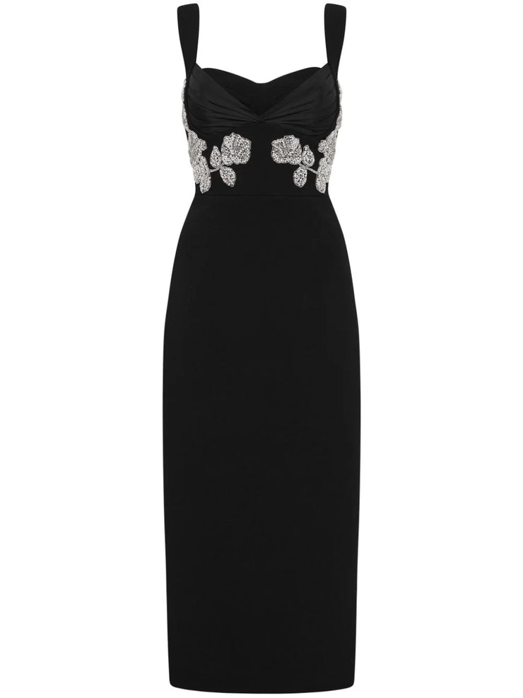 Black Midi Dress with handmade details from Bloom collection