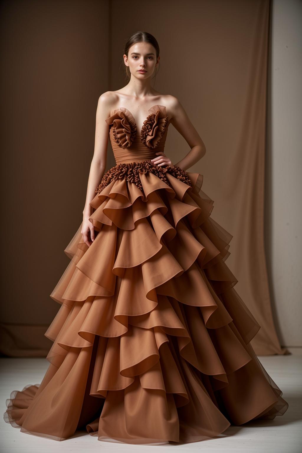 A-line gown with scalloped hems