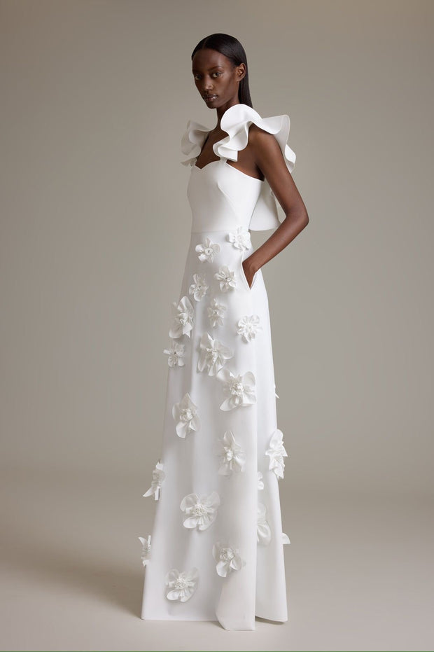 Menille White 3D Flower Gown