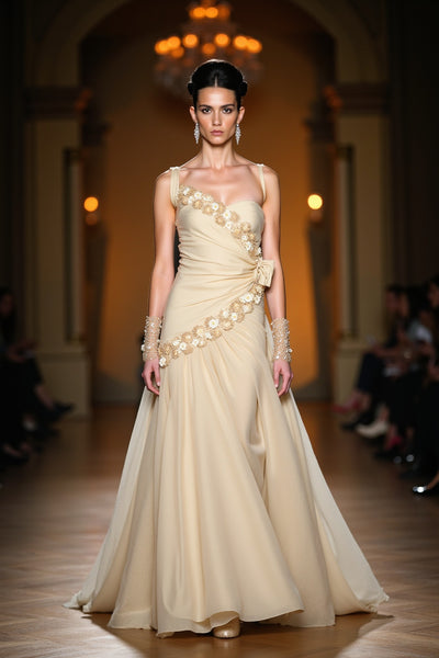 Amalia Beige Chiffon Gown