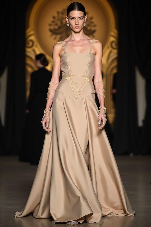 Simay Beige Taffeta Gown