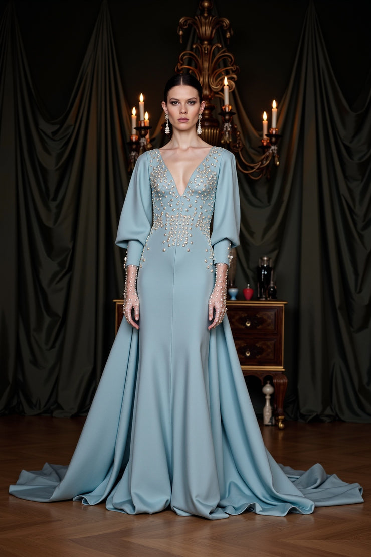 Nany Long Sleeve Chiffon Gown