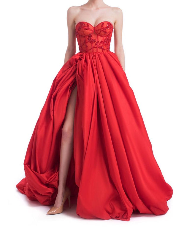Taffeta Beaded Corset Dress