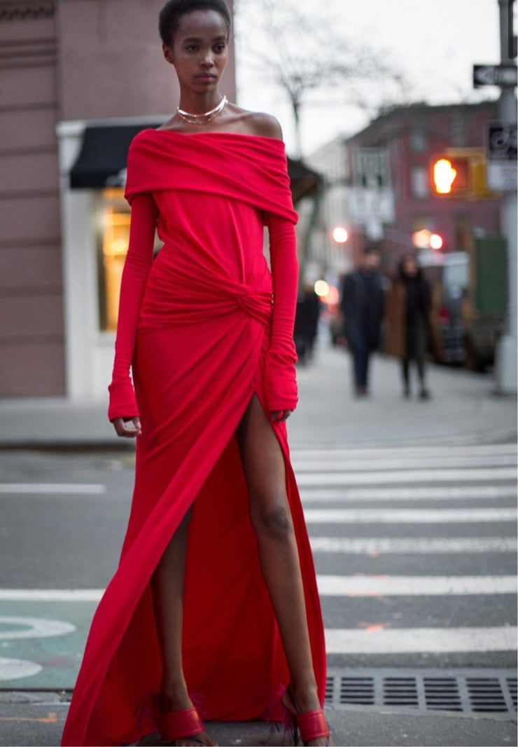 Red Off-shoulder Dress