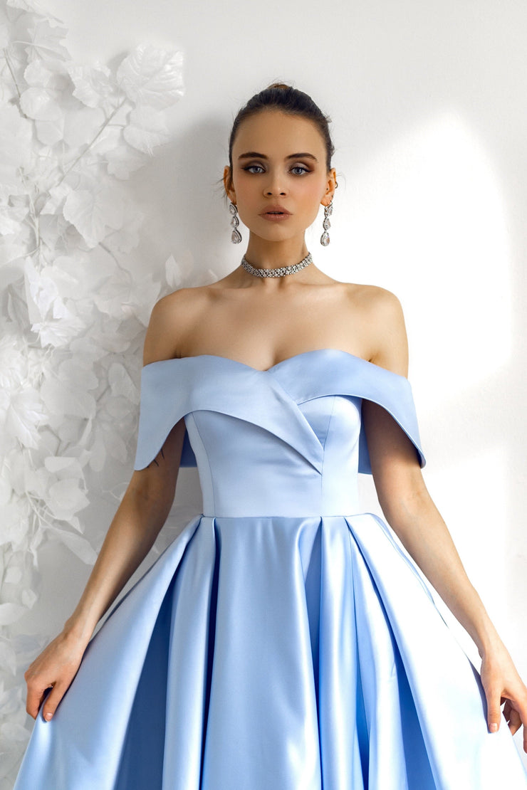 Off-Shoulder A-Line Satin Livia Gown - Amelie Baku Couture