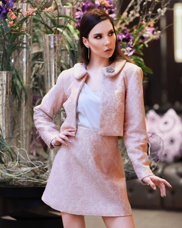 Mid-thigh A-line Skirt & Long Sleeve Jacket Suit - Amelie Baku Couture
