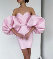 Sweetheart Neck Puff Sleeve Mini Dress - Amelie Baku Couture