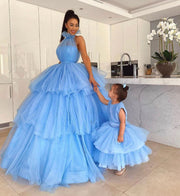Sky blue ball gown for mother - Amelie Baku Couture