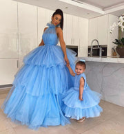 Sky blue ball gown for mother - Amelie Baku Couture