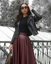 Pleated Leather Midi Skirt - Amelie Baku Couture