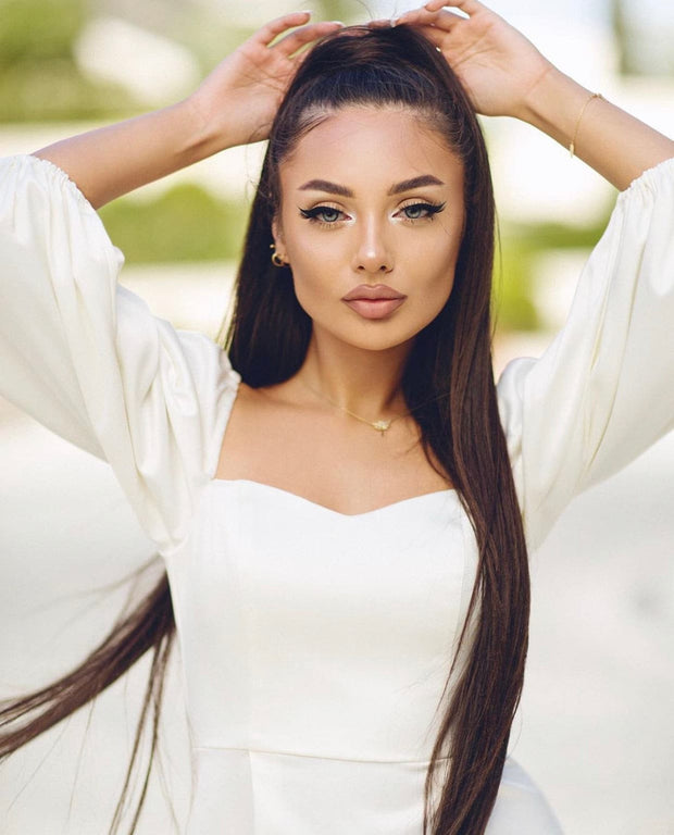 Long sleeve detail sweetheart dress - Amelie Baku Couture