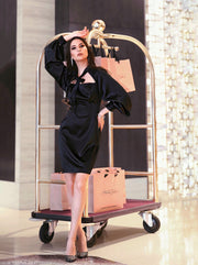 Long Sleeve Satin Midi Dress - Amelie Baku Couture