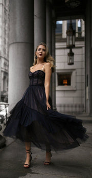 Sultry straight neckline dress - Amelie Baku Couture