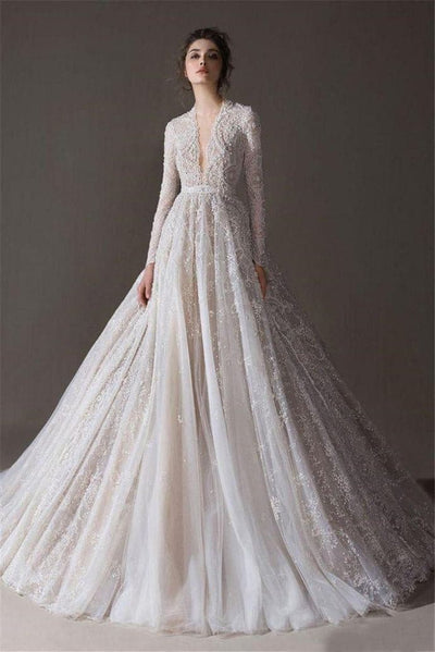 Enchanting lace appliques sequined evening gown - Amelie Baku Couture