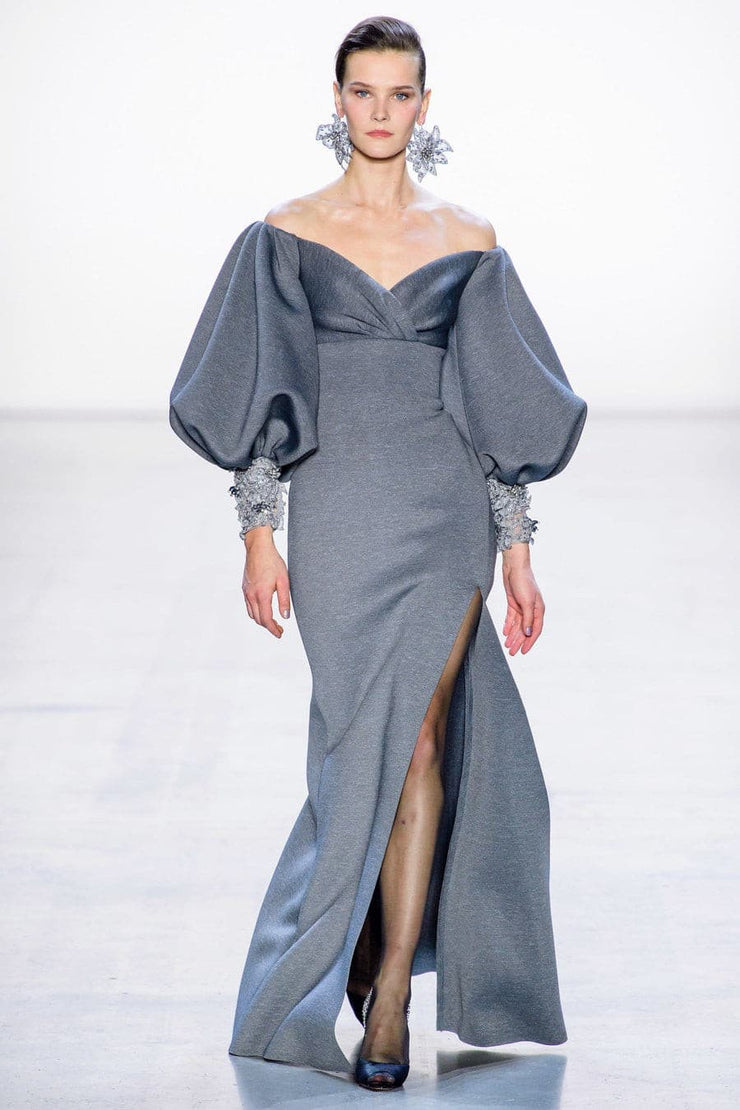 Remarkable long-sleeved gown with retro - Amelie Baku Couture