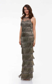 Full-length flapper evening gown with halter bodice - Amelie Baku Couture