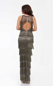 Full-length flapper evening gown with halter bodice - Amelie Baku Couture