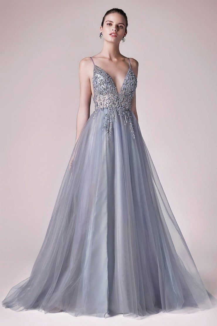 Floor length evening gown with cut-out in front - Amelie Baku Couture