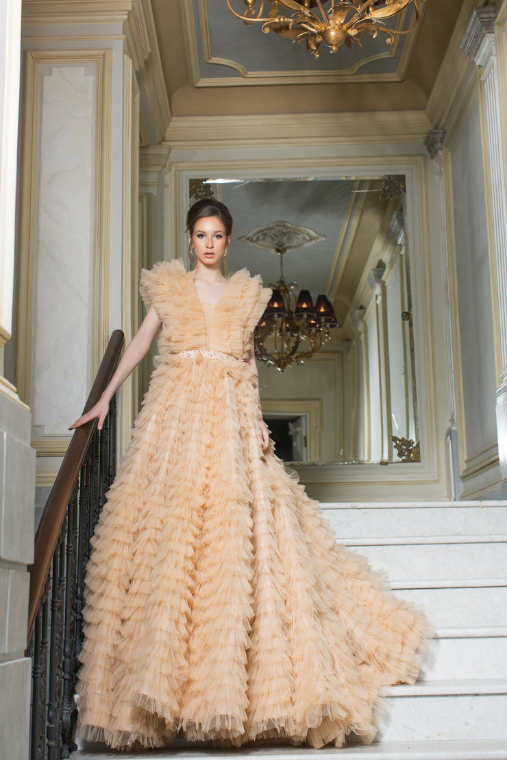 CLAUDIA GOWN CAPPUCCINO - Amelie Baku Couture