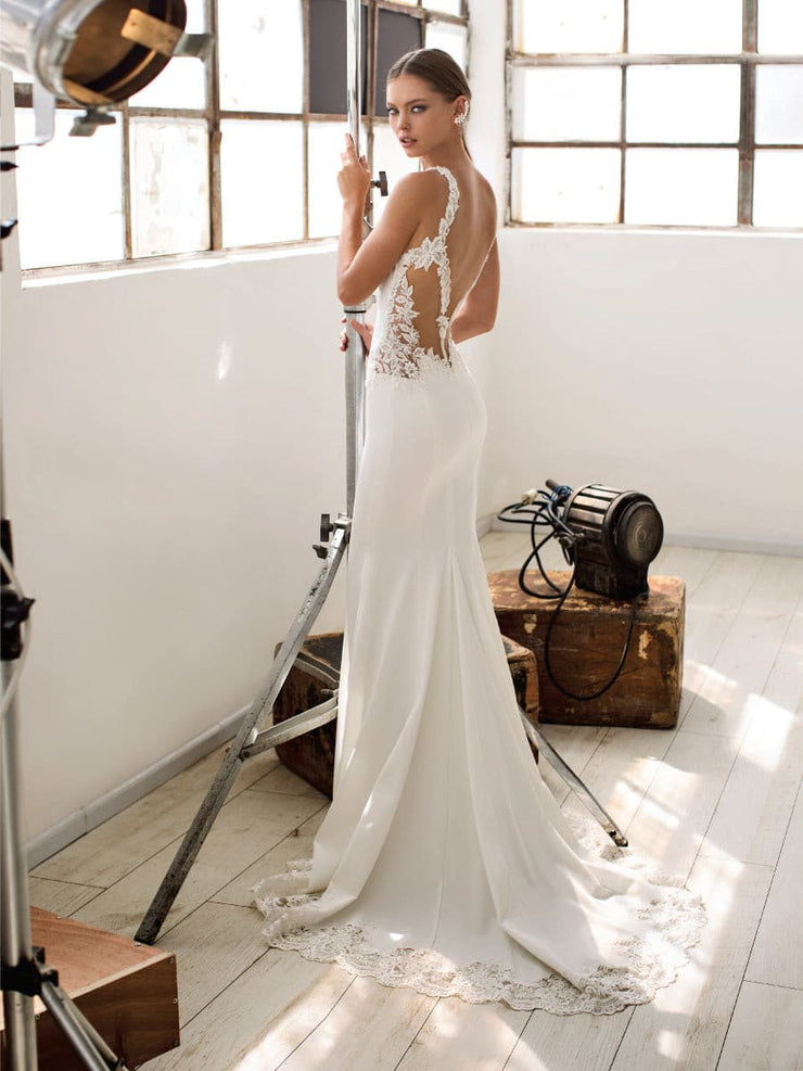 Semi-Sweetheart Neck Open Back Strapped Gown - Amelie Baku Couture