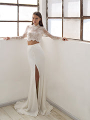 Top Gown with Crystals and Pearls & Skirt with Buttons and a Slit - Amelie Baku Couture