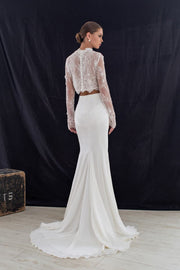 Top Gown with Crystals and Pearls & Skirt with Buttons and a Slit - Amelie Baku Couture