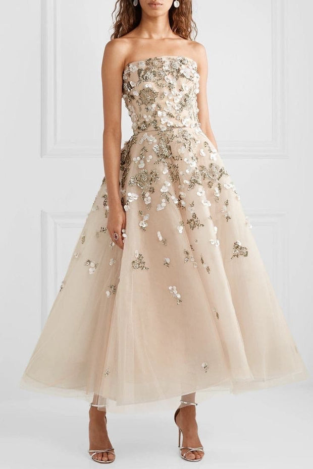 Jasmine Gray Embelished Tulle Gown - Amelie Baku Couture