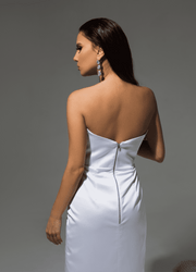 White Satin Strapless Dress - Amelie Baku Couture