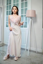 Strapped Cowl Feather Neck Satin Dress from Bloom collection - Amelie Baku Couture
