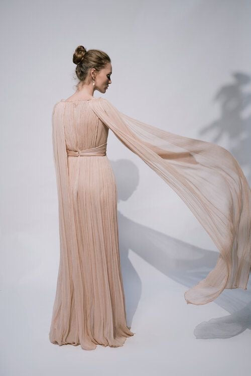 Beige Drapped Chiffon Gown