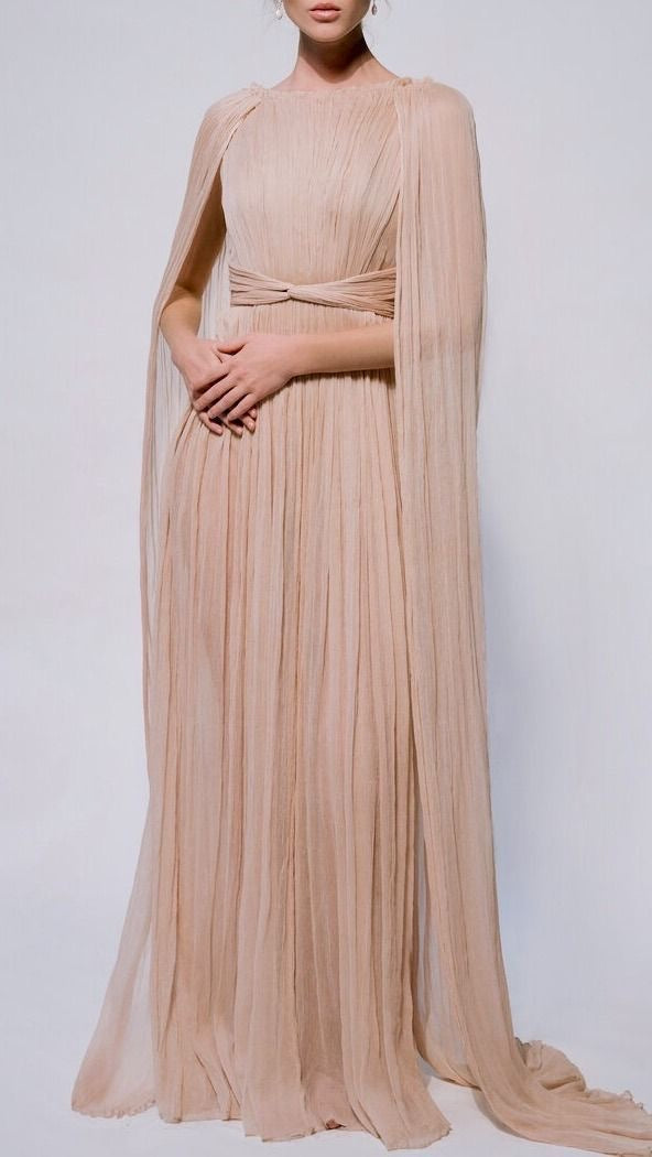 Beige Drapped Chiffon Gown