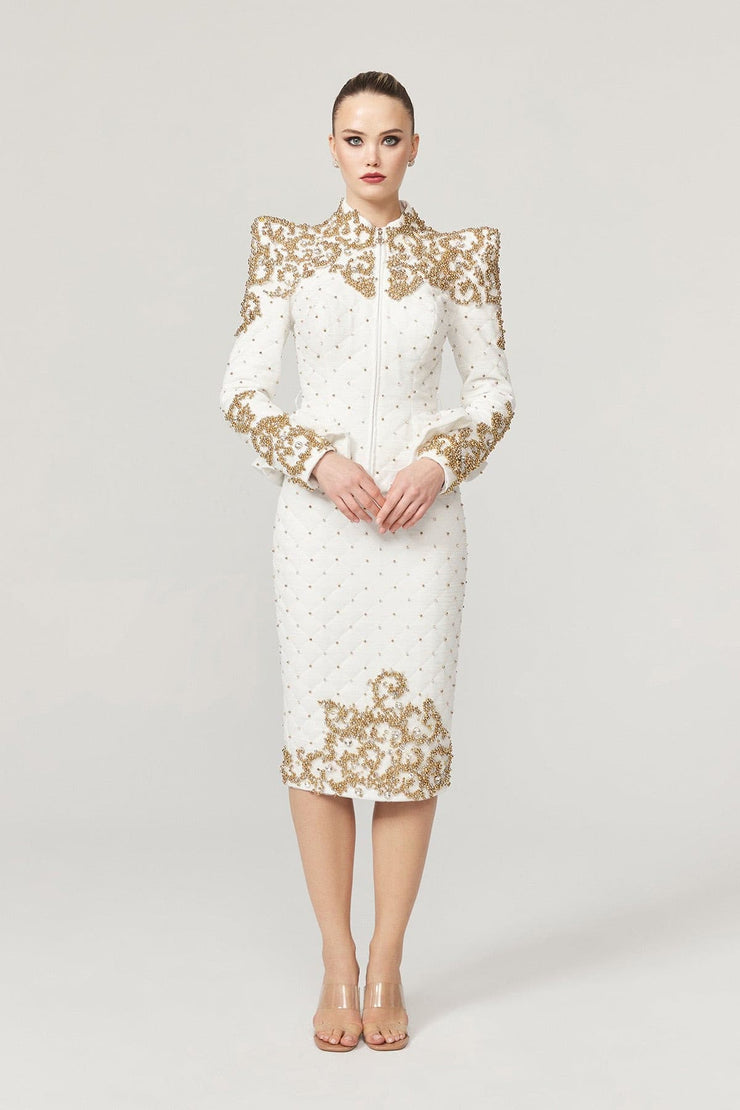 Chole White Suit with Gold Beaded - Amelie Baku Couture