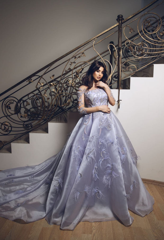 Lilac Handmade Feather Gown.