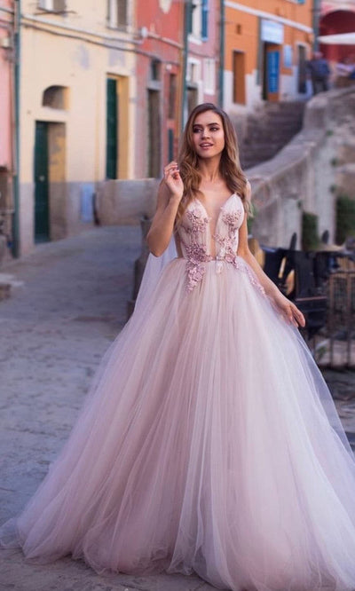 A-Line Embroidered Tulle Gown - Amelie Baku Couture