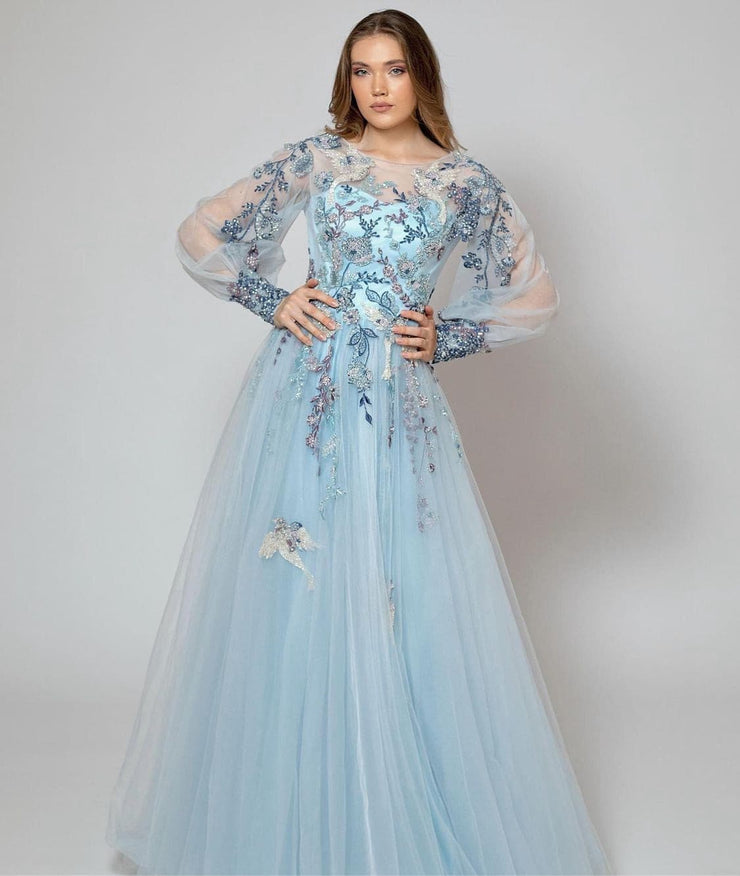 Blue Handmade Tulle Gown.