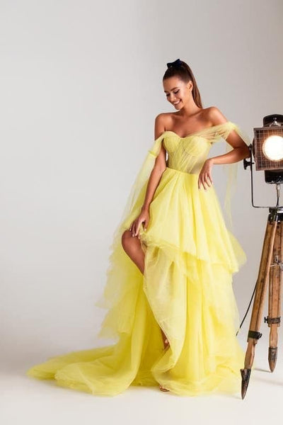 Yellow Tulle Gown.