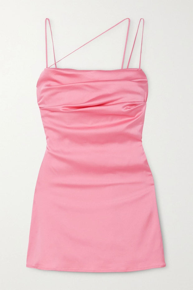 Ruched satin mini dress in Pink - Amelie Baku Couture