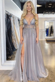 Floor length evening gown with cut-out in front - Amelie Baku Couture