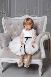 Alice White Lace Long Sleeve Dress for Girls - Amelie Baku Couture