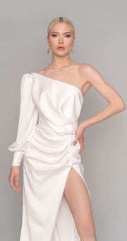 Lynda one sleeve white dress - Amelie Baku Couture