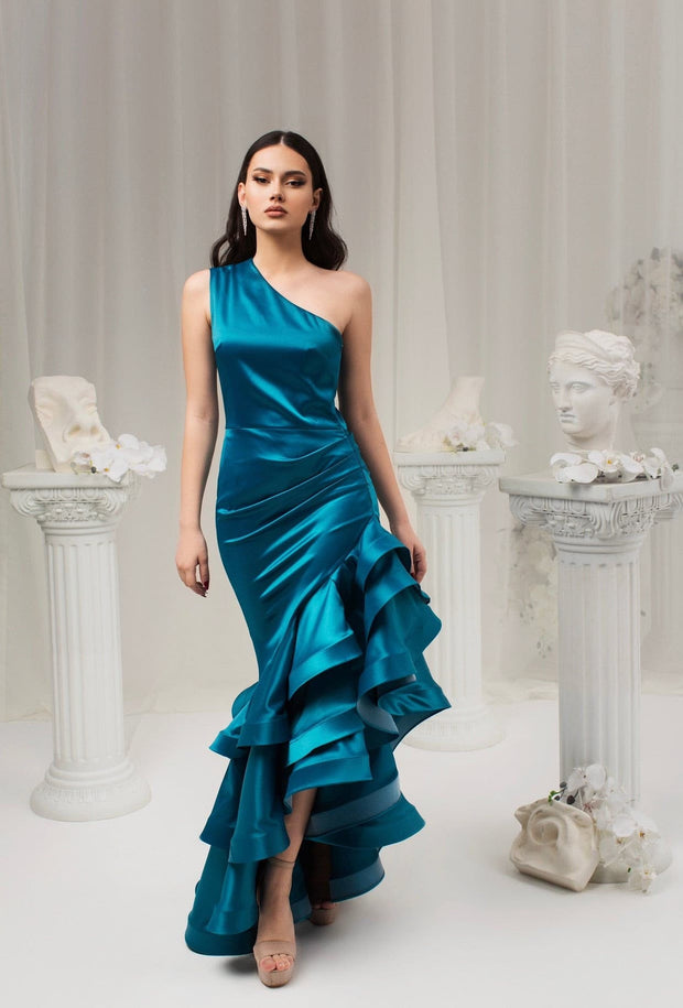 Sophisticated one-shoulder neckline gown - Amelie Baku Couture