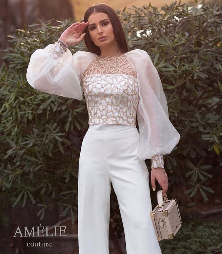 White Miranda Jumpsuit - Amelie Baku Couture