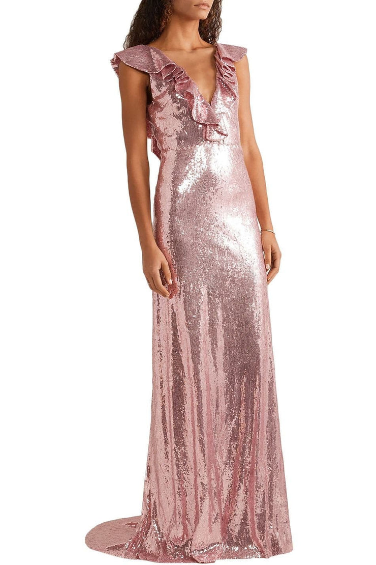 Ruffle-trimmed sequined crepe dress - Amelie Baku Couture