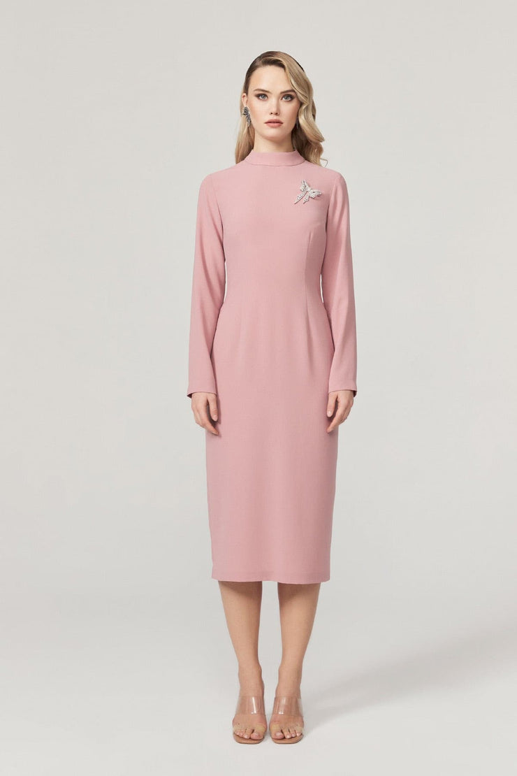 Dusty Pink Long Sleeve Midi Dress - Amelie Baku Couture
