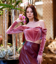 Off-shoulder Long Sleeve Velvet Corset from Bloom collection - Amelie Baku Couture