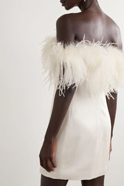Feather-trimmed satin-crepe mini dress - Amelie Baku Couture