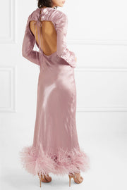 Open-back feather-trimmed satin gown - Amelie Baku Couture