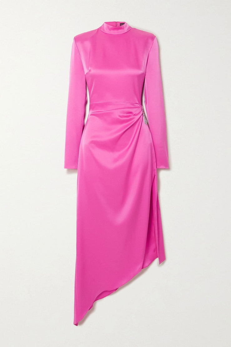 Asymmetric crystal-embellished draped satin dress - Amelie Baku Couture