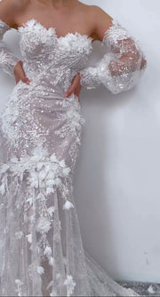 French Lace Gown with Satin Tail